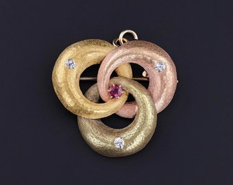 Antique Love Knot Pendant Brooch of Tri Color Gold