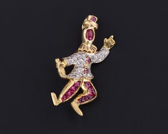 Vintage Ruby and Diamond Clown Pendant Brooch of 18k Gold