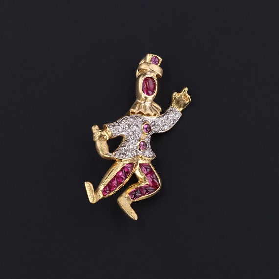ヴィンテージ ルビー＆ダイヤモンド ピエロペンダント ブローチ 18K 