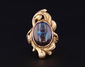 Art Nouveau Boulder Opal Ring of 10k Gold