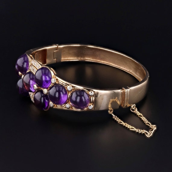 Vintage Amethyst Bangle Bracelet of 14k Gold - image 2