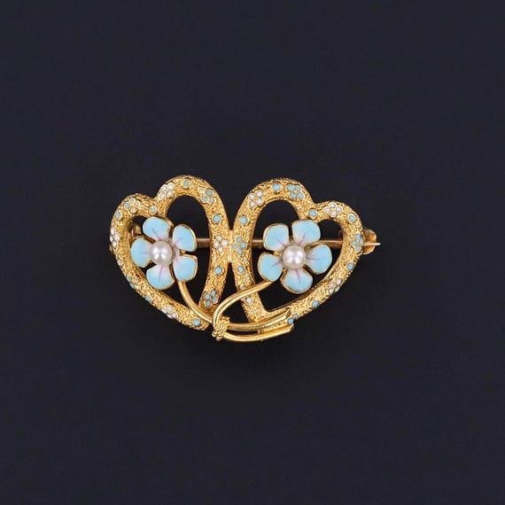 Krementz フォーゲットミーノットブローチ Forget-me-not Krementz Brooch Floral Goldplate Oval Enamel