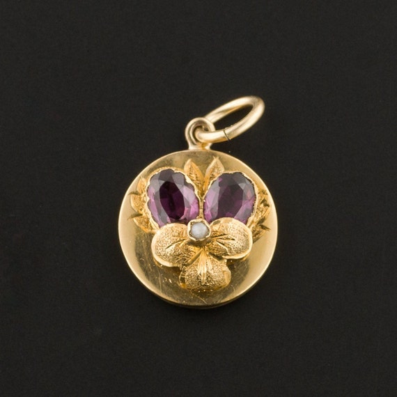 Pansy Charm | 14k Gold & Garnet Charm | Pin Conver