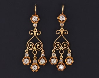 Antique Diamond Chandelier Earrings of 14k Gold