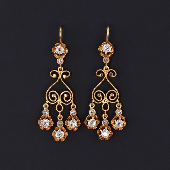 注目ブランドのギフトアクセサリーAntique Diamond Chandelier Earrings of 14k Gold - Etsy 日本
