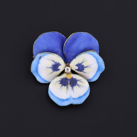 Antique Enamel Pansy Brooch of 14k Gold - image 1