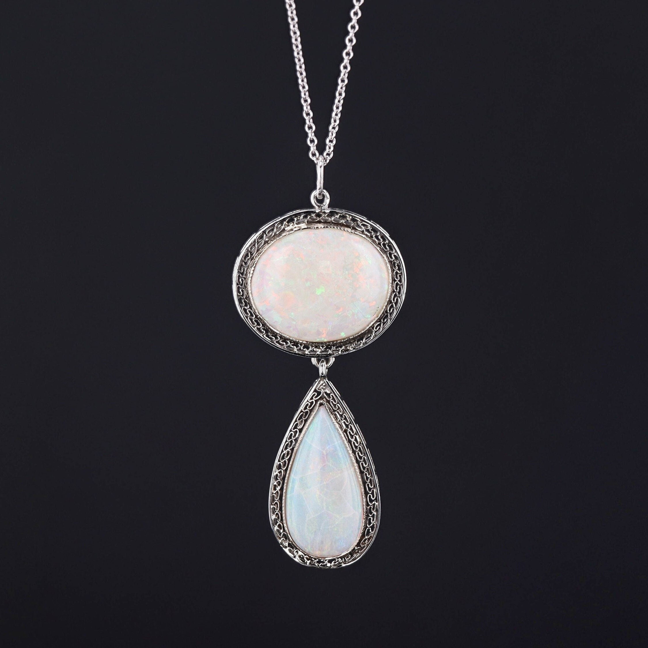 Opal 18k White Gold Pendant Vintage 14k 