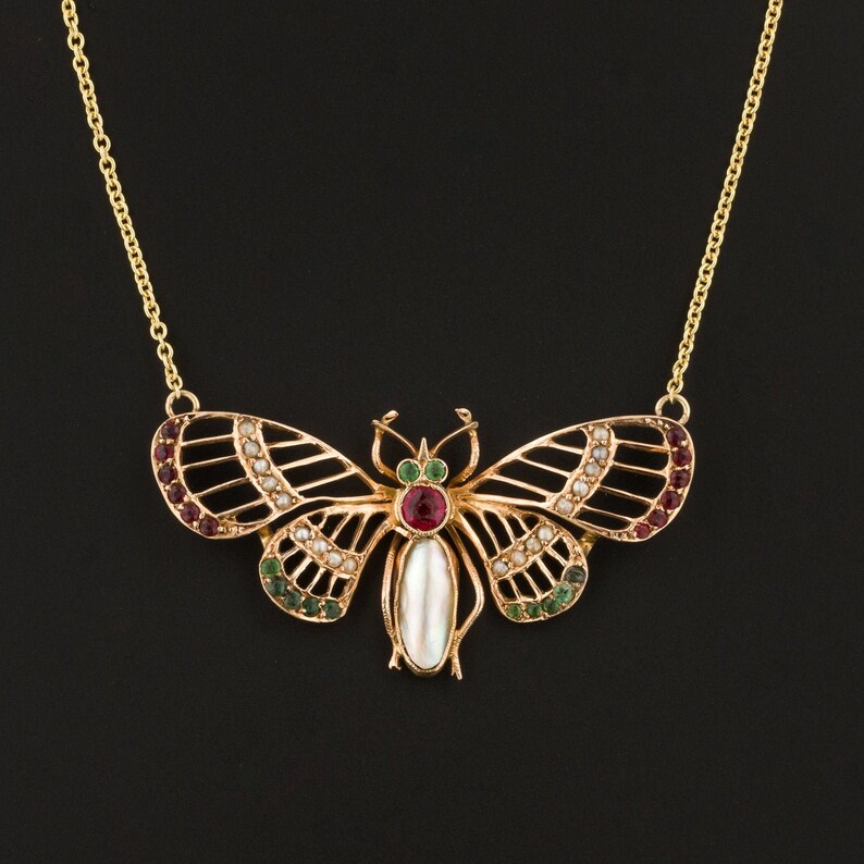 Butterfly Necklace 14k Gold Butterfly Antique Butterfly Etsy