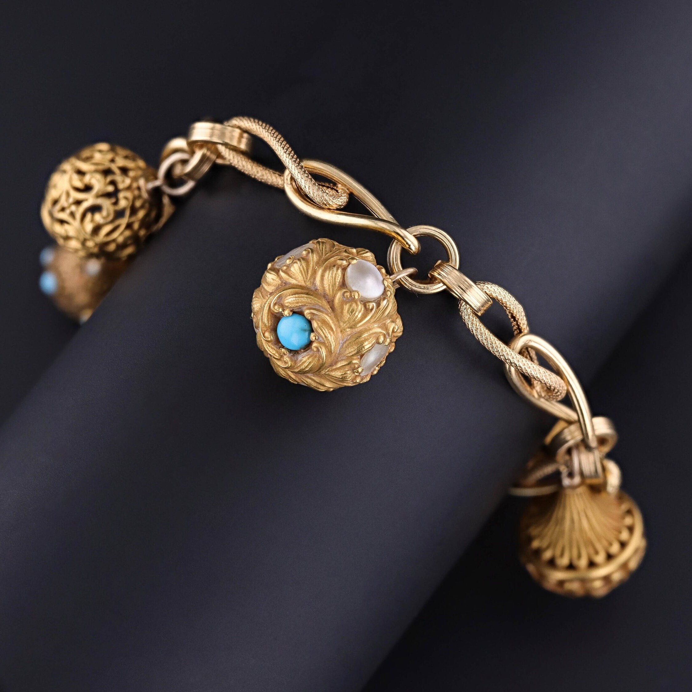 Antique Hatpin Charm Bracelet of 14K & 18K Gold | Trademark Antiques