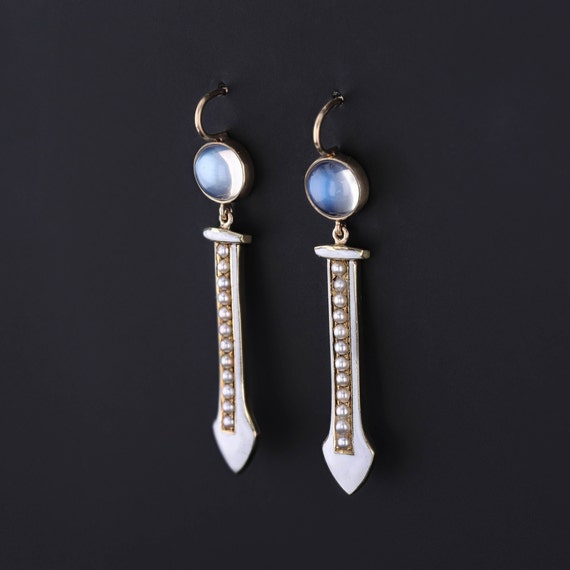 Antique Moonstone and Pearl Conversion Earrings o… - image 3
