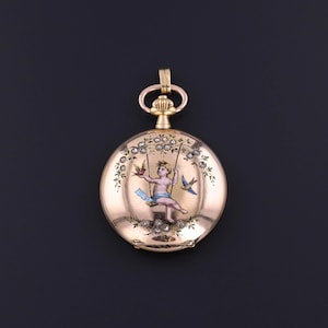 Antique Enamel Cherub Pocket Watch of 18k Gold