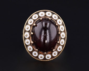 Antique Garnet and White Enamel Ring of 14k Gold