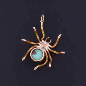 Vintage Turquoise Spider Pendant of 9k Gold