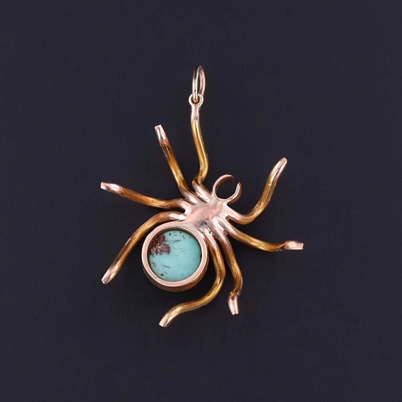 Vintage Turquoise Spider Pendant of 9k Gold