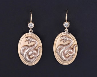 Diamond Snake Earrings of 14k Gold