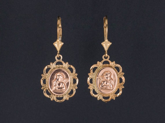 Vintage Cherub Earrings | Gold Cherub Earrings | 1