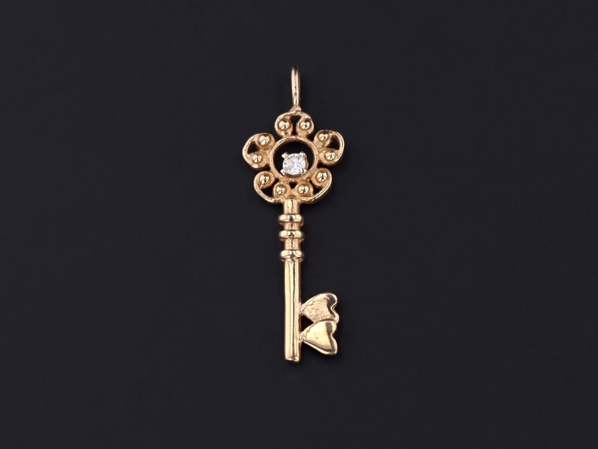 Key Charm 14k Gold & Diamond Key Charm Gold Charm Gold Etsy