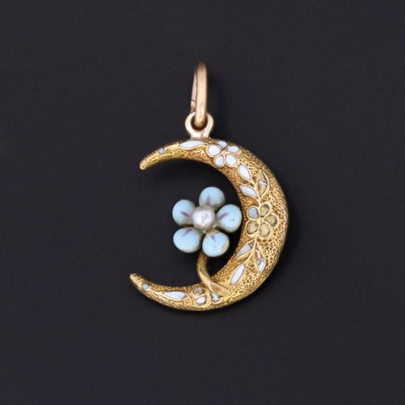 14k Gold Crescent Moon Charm | Forget-me-not Cresc