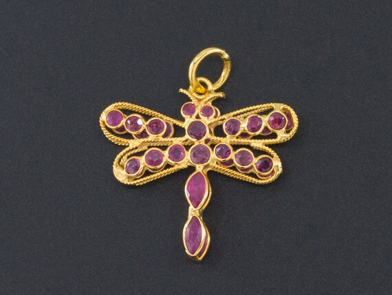 Dragonfly Charm | Ruby Dragonfly Charm | 18k Gold