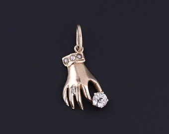 Antique Diamond Hand Charm of 10k Gold