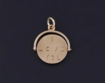 Vintage I Love You Spinner Charm of 9ct Gold
