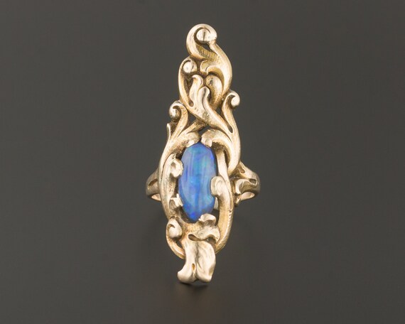 Black Opal Ring | 10k Gold Ring | Statement Ring |