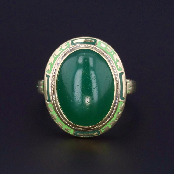 Chrysoprase Ring | 14k Gold Enamel & Chrysoprase R