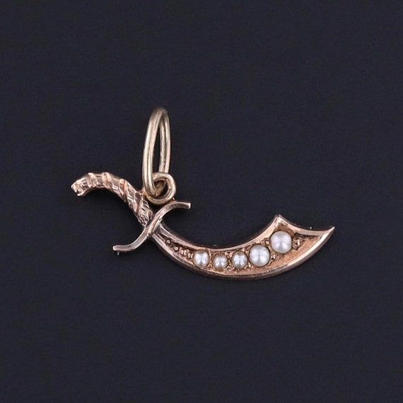 Antique Pearl Dadao Sword Charm of 10k Gold - image 1