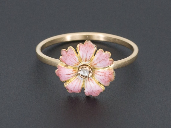 Enamel Flower Ring | Antique Pin Conversion Ring |