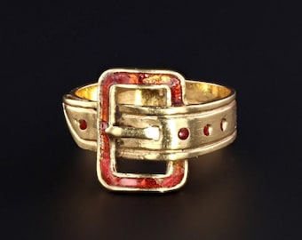 Vintage Enamel Buckle Ring of 18k Gold