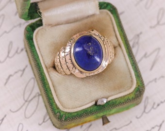 Antique Lapis Lazuli Snake Ring of 10k Gold