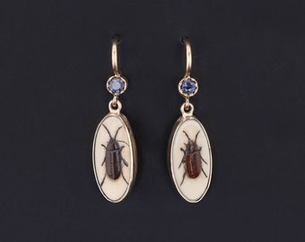 Antique Shibayama Insect Conversion Earrings of 14k Gold