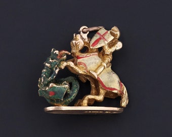 Vintage Knight and Dragon Pendant of 9ct Gold