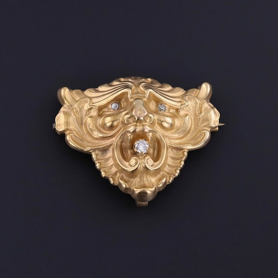 Antique Gargoyle Brooch of 12ct Gold - image 1