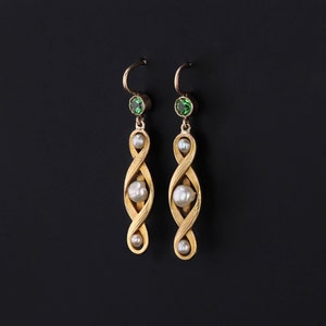 Antique Pearl and Tsavorite Garnet Earrings of 14k Gold image 2