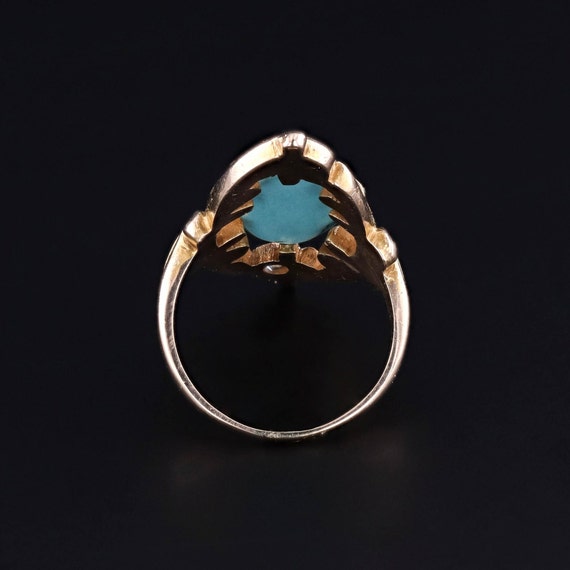 Antique Turquoise and Diamond Ring of 10k Gold - image 5