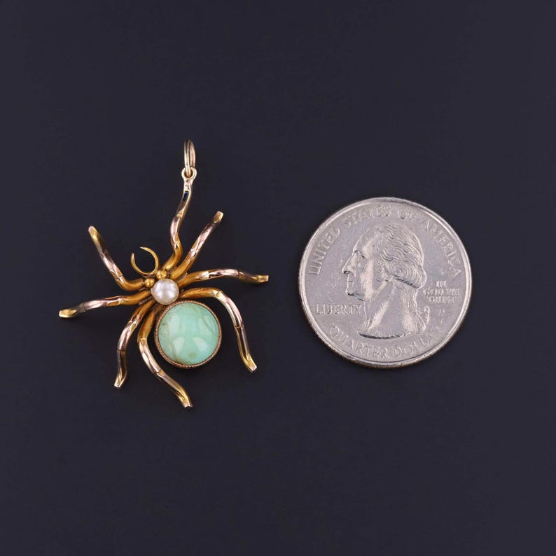 Vintage Turquoise Spider Pendant of 9k Gold