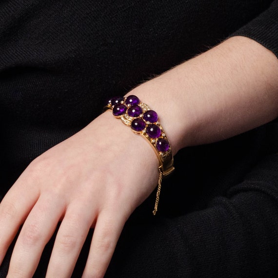 Vintage Amethyst Bangle Bracelet of 14k Gold - image 4