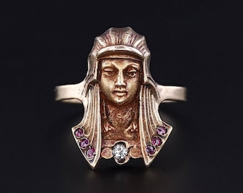 Ruby and Diamond Pharaoh Ring of 14k Gold