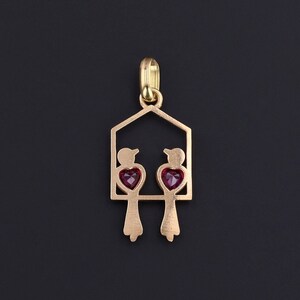 Vintage Ruby Lovebirds Pendant of 18k Gold image 3