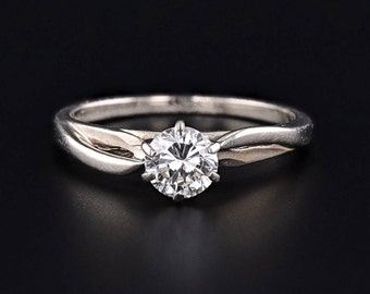 Vintage Diamond Engagement Ring of 14k White Gold