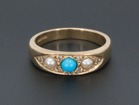 Turquoise Pearl & Diamond Ring | Turquoise Ring |