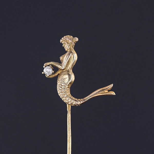 Antique Mermaid Stickpin of 10k Gold