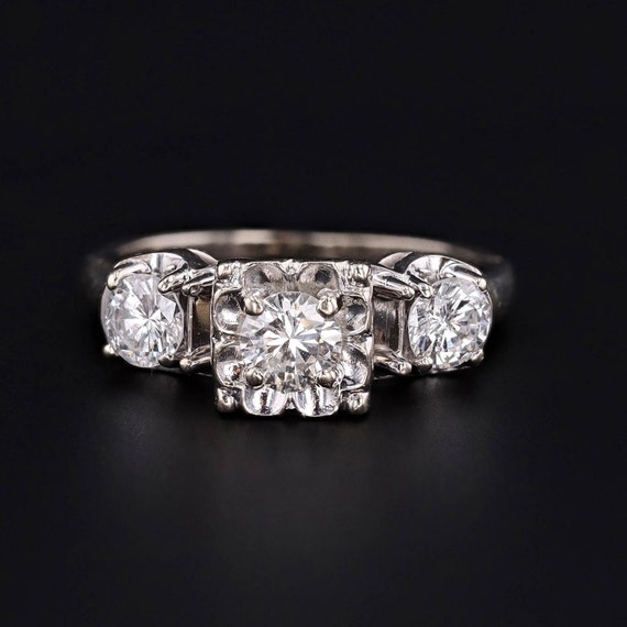 Vintage Diamond Engagement Ring of 14k White Gold - image 1