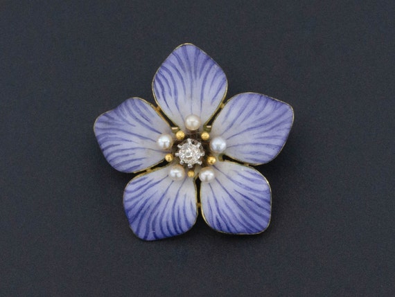 Antique Flower Brooch | Enamel Flower Brooch with