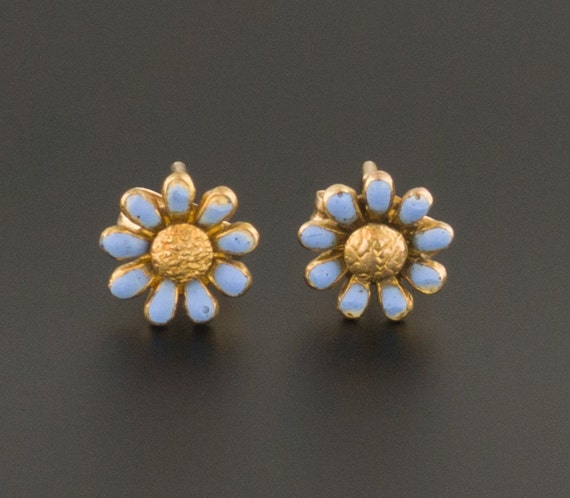 Enamel Flower Earrings | 14k Gold Earrings | Blue