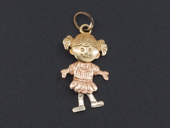 Vintage Doll Charm | 14k Gold Charm | Little Girl