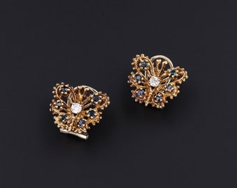 Vintage Butterfly Earrings with Sapphires and Diamonds of 14k Gold