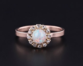 Antique Opal and Diamond Halo Ring of 14k Gold