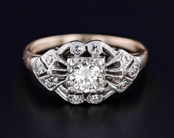 Art Deco Diamond Ring of 14k Gold